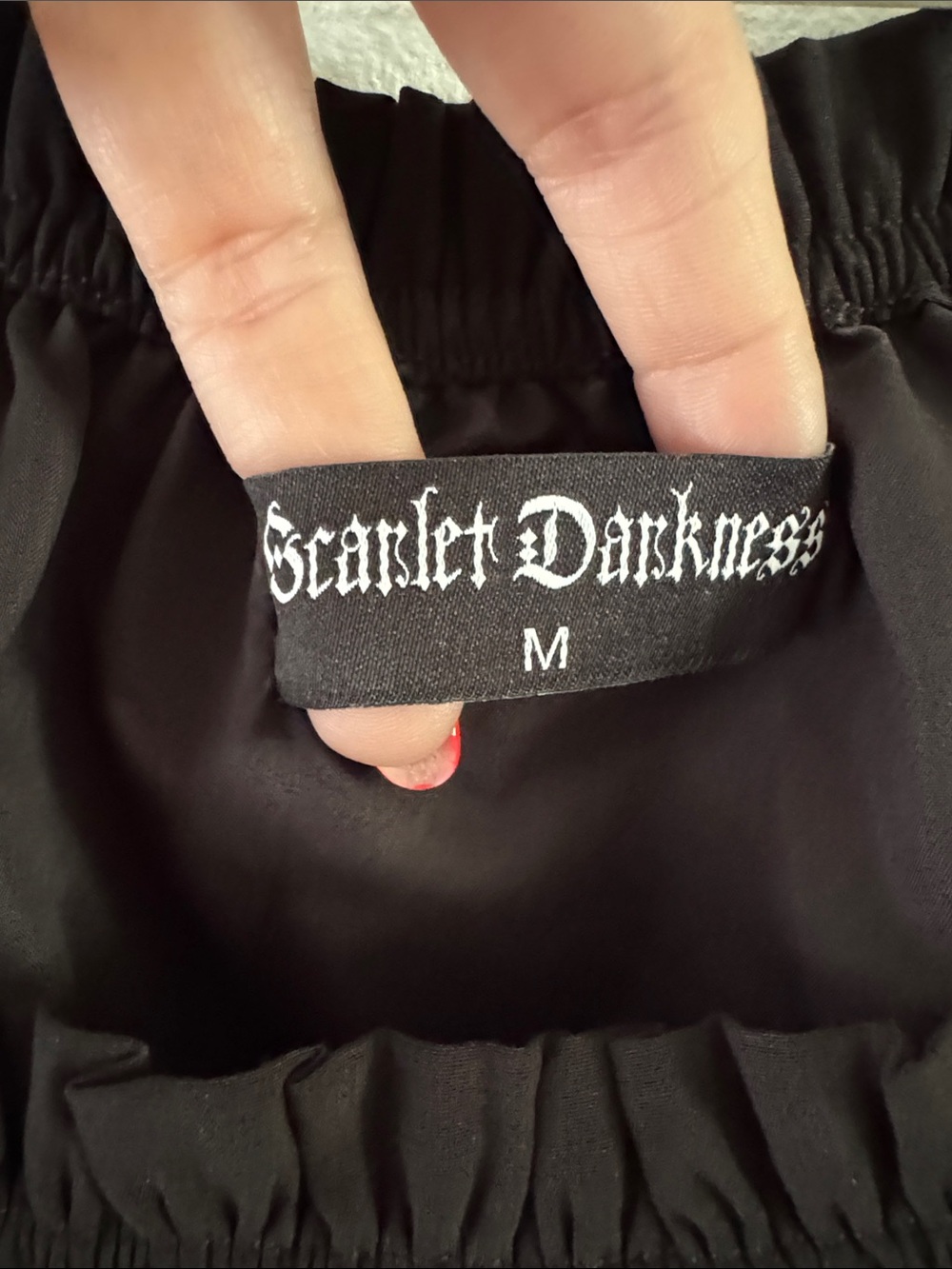 Scarlet Darkness Black Peasant Blouse with Smocked Waist and Bell Sleeves - Picture 2 of 6